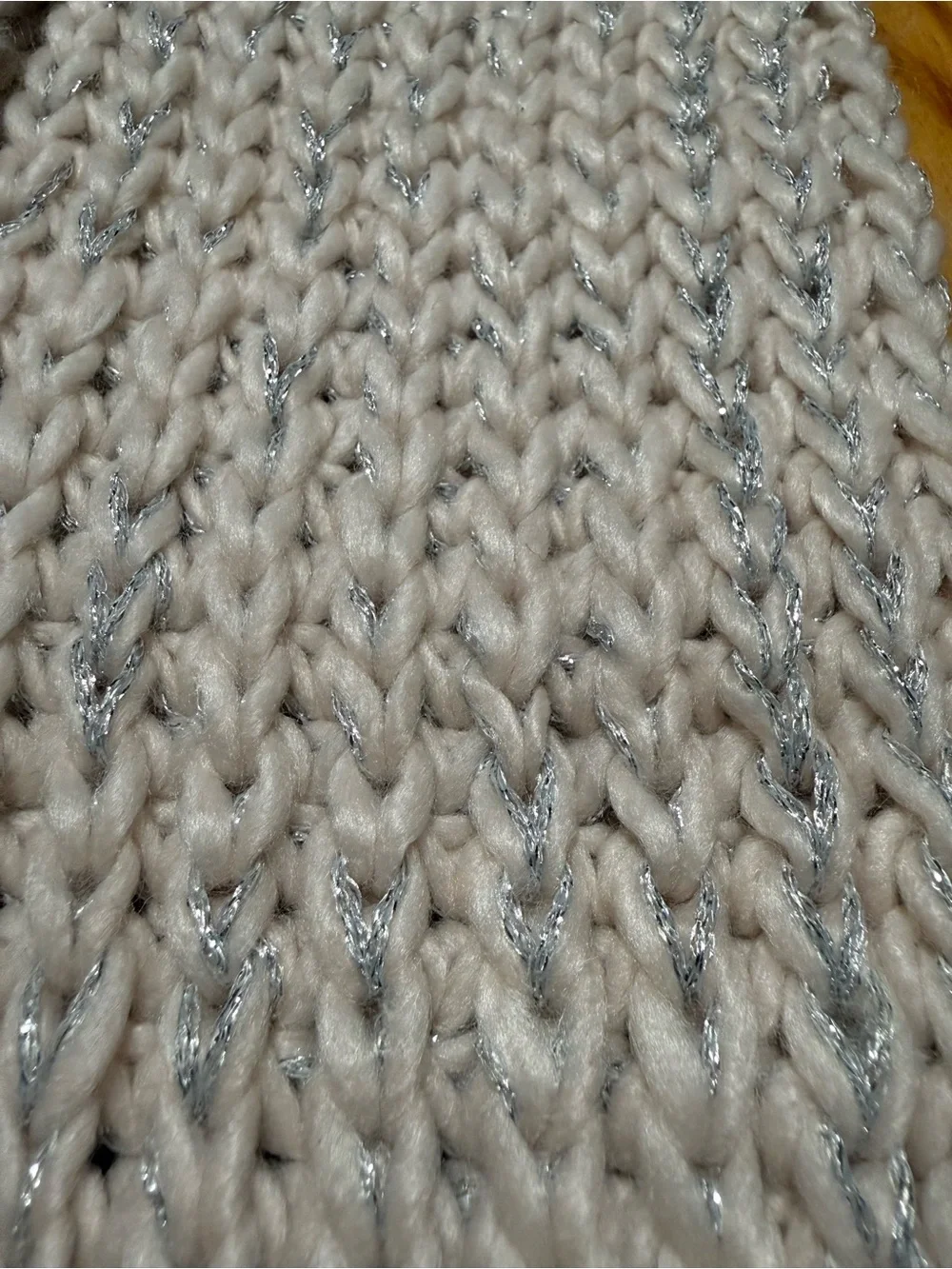 LOFT Cream Silver Knit Scarf
